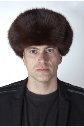 Dark brown marten-sable fur hat, Russian style 